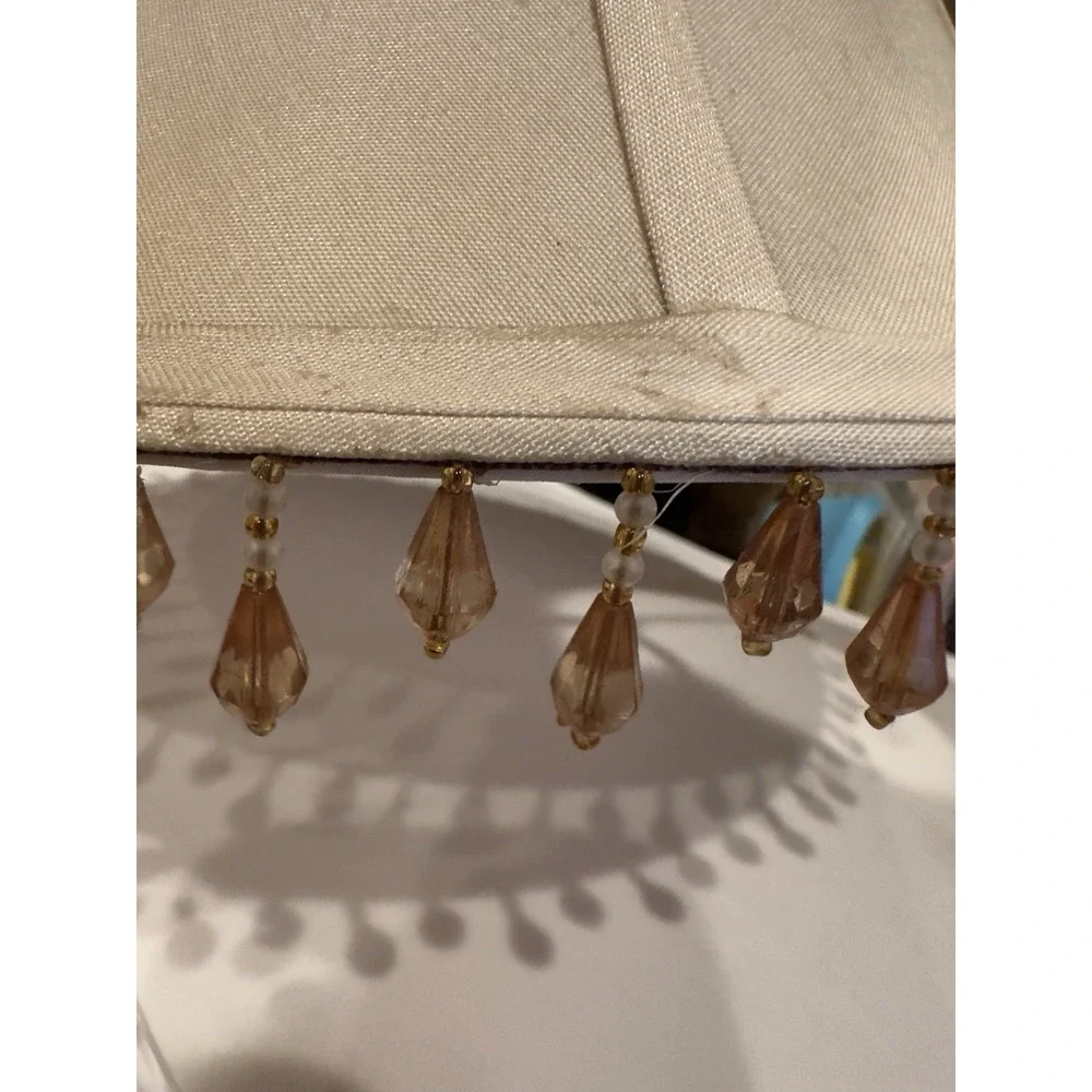 Lamp German Pink Porcelain Floral Elfinware Empire Beaded Tassel Shade Working